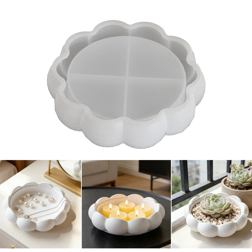 

Flower Edge Tray Clay Silicone Mold Home Decoration Candle Vessel Cup Gypsum Plaster Mould Storage Plate Box Cement Resin Mold