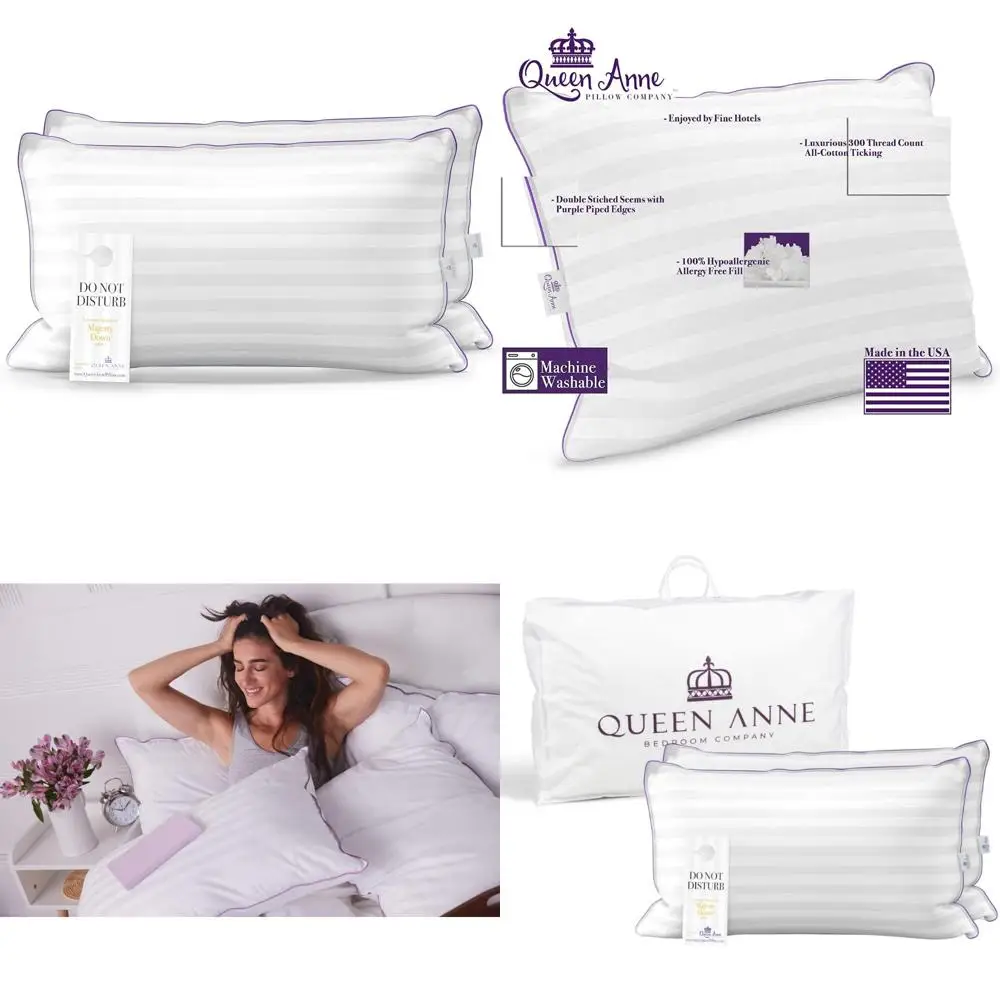 

Luxury Hypoallergenic King Firm Pillows by Queen Anne Hotel Collection - 2-Pack for Ultimate Comfort