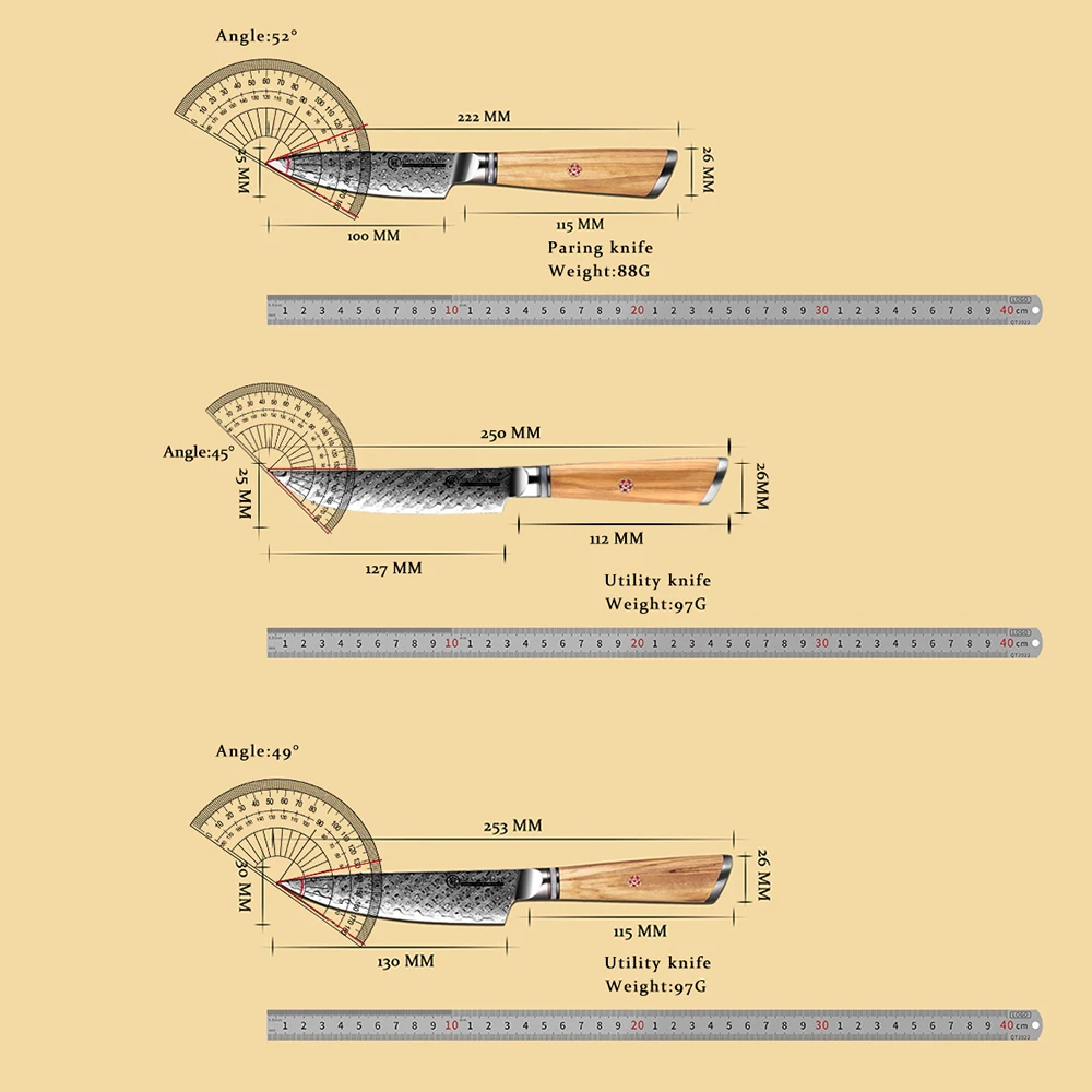 Chef Knife Set 1-7 Pcs Set Japanese AUS-10 Damascus Kitchen Knives Santoku Utility Bread Paring Peeling Cooking Tools Olive Wood