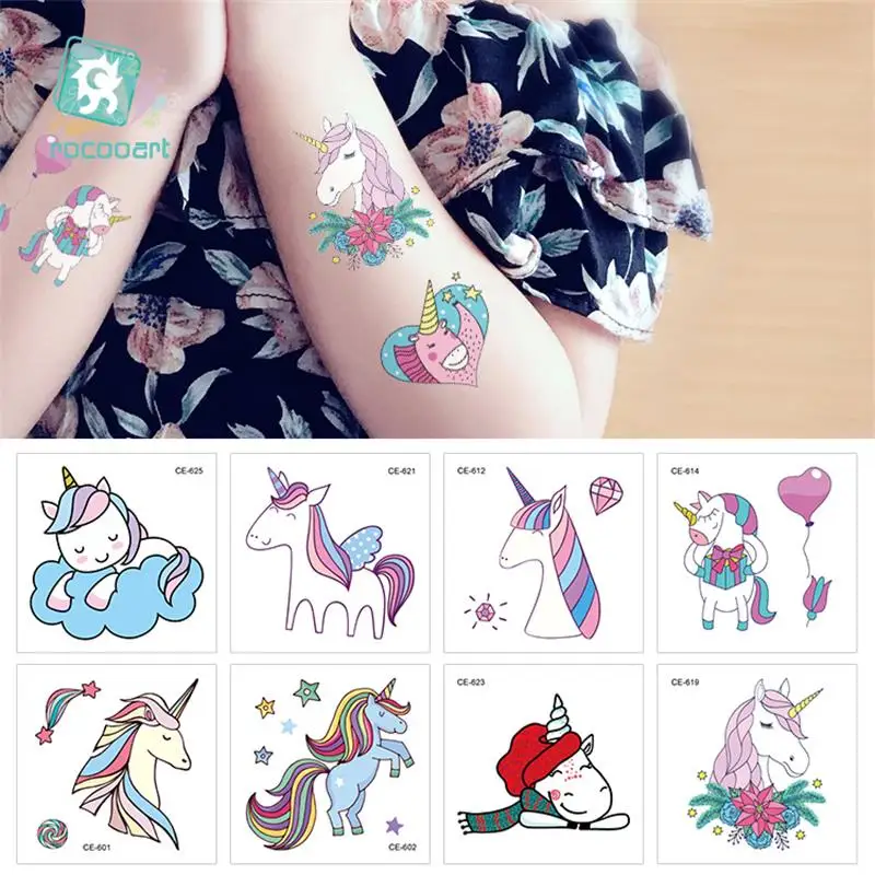 Мини-мультяшный-дизайн-единорога-перенос-воды-водонепроницаемые-временные-татуировки-наклейки-на-руку-боди-арт-поддельные-татуировки