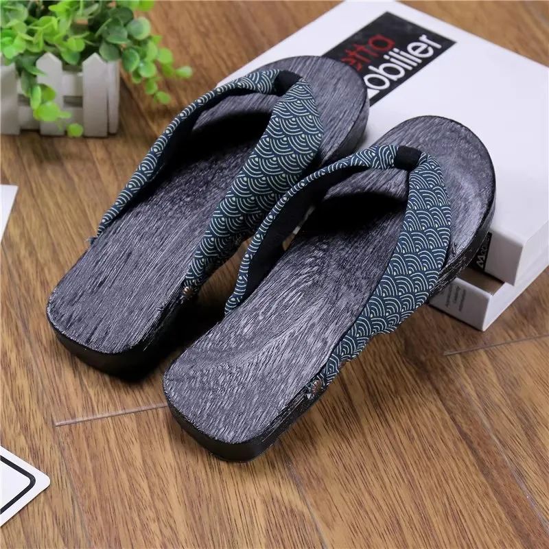 Anime Ninja Summer Clogs Slippers Black Wooden Cosplay Shoes Dragon Stripe Floral Flip Flops Geta Unisex Samurai Sandals