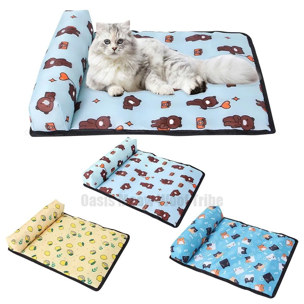 Pet Pillow Cooling Mat Cat Bed Dog House Pad Summer Dogs Cats Ice Silk Cooling Blanket Cushion Pet Sofa Kitten Puppy Supplies