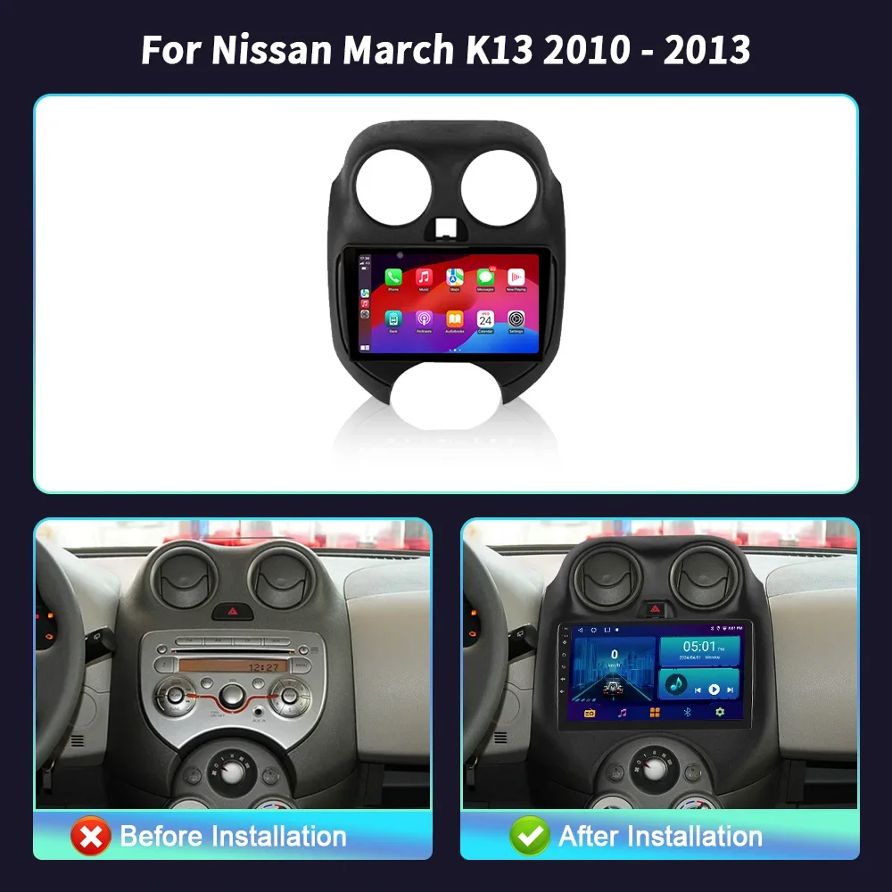 For Nissan March K13 2010 - 2013 Car Radio Multimedia Navigation 2DIN Wireless Carplay Stereo Head Unit Screen Android 14