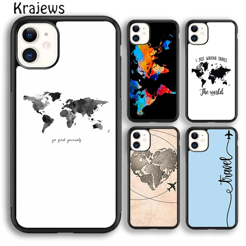 Krajews World Map Travel Just Go Phone Case Cover For iPhone 16 15 SE2020 14 6 7 8 plus 11 12 13 pro max coque Fundas