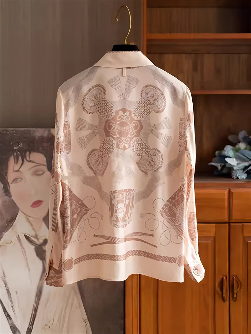 ZAROY Chain Printed Luxury Women Shirt Long Sleeve Lapel Button-up Slim Female Shirt Elegant OL Blouses Streetwear Camisas Blusa