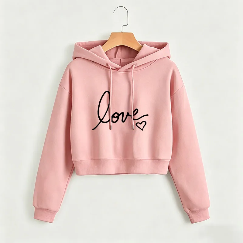 

hoodies Casual Love Heart Print Cropped Sweatshirt Crop Top Hoodie Y2k Sweatshirts Gothic Grunge Style Clothes
