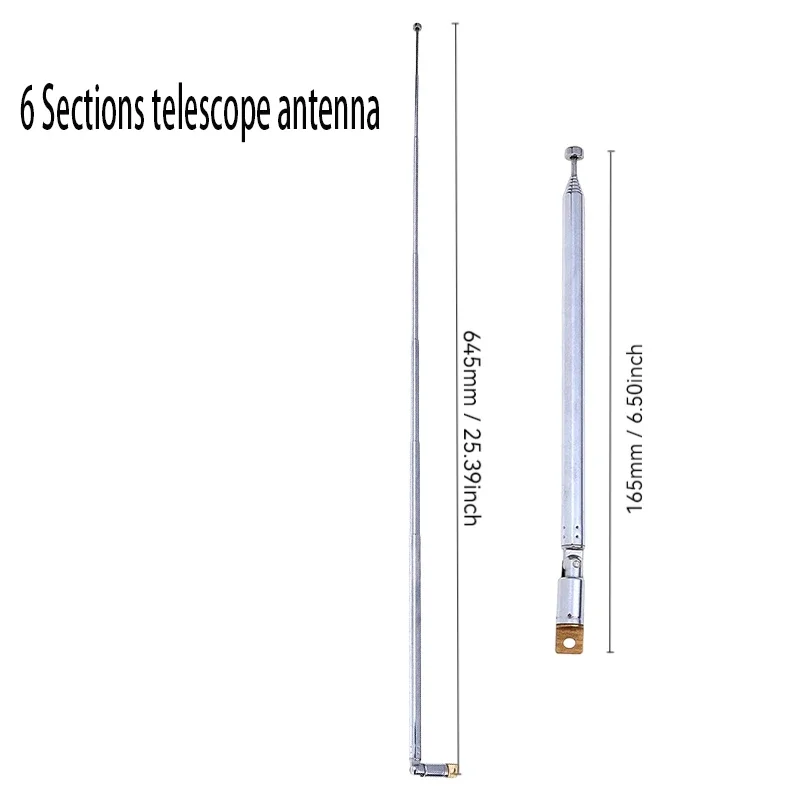 

6 Sections 64CM Length Stainless Steel AM FM Radio TV Telescopic Antenna Rod Whip Antenna