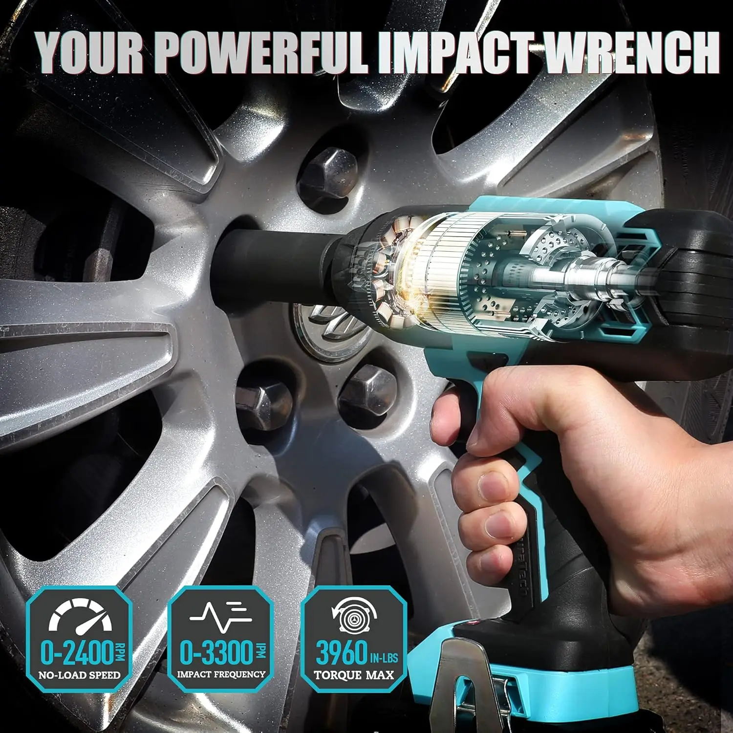 Duratech Cordless Impact Wrench - Gifts For Dad, 20V Impact Gun, 1/2'' Drive, 330 Ft/Lbs Max Torque, With 4 Impact Sockets,