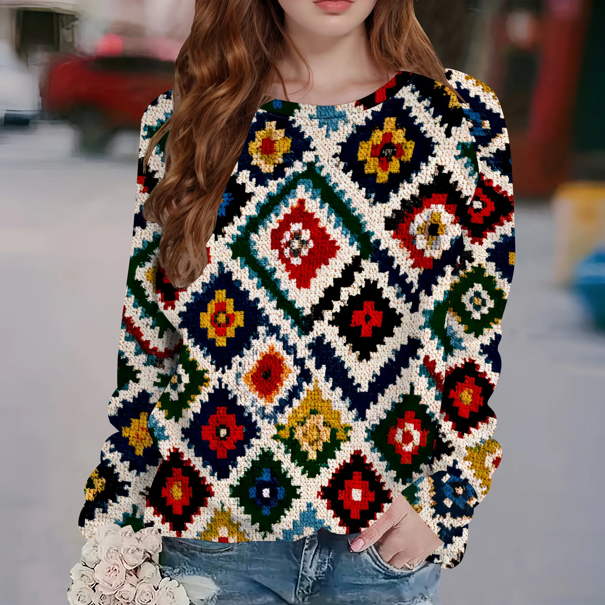 المرأة Crewneck كم طويل بلوزات موضة الربيع البلوز سترة علوية 2025 الشتاء السببية العصرية وتتسابق