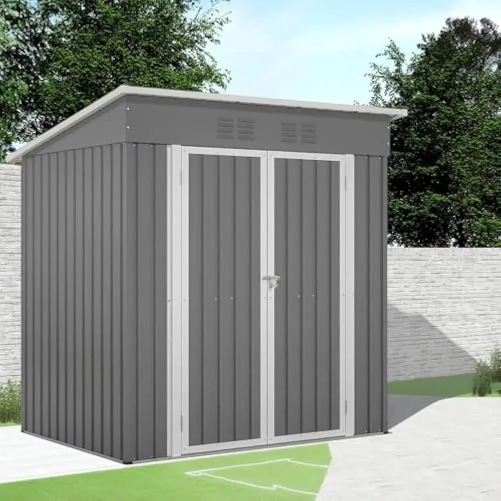 

6x4 FT Metal Outdoor Storage Shed w/Floor Frame and 2 Air Vents, Lean to Storage Shed, Garden Tool Storage Cabinet