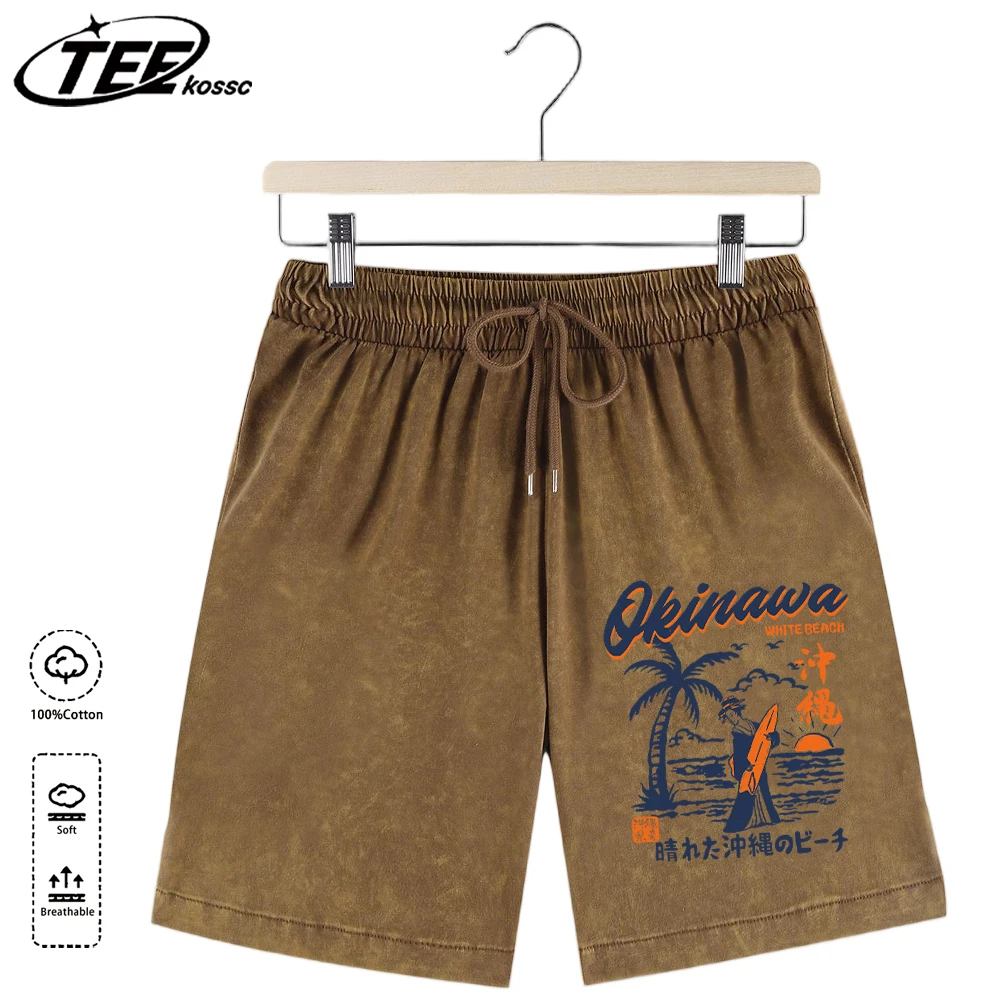 

Мужские летние свободные спортивные шорты с пляжным принтом в стиле Окинава, тонкие, дышащие, из хлопка, на шнурке, для отпуска