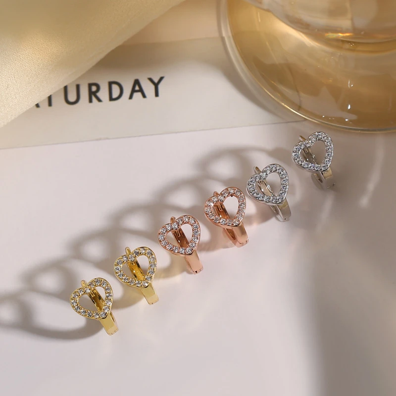 

925 Sterling Silver Heart hoop Earrings Temperament Simple Inlaid Zircon for Women Wedding Jewelry Accessories