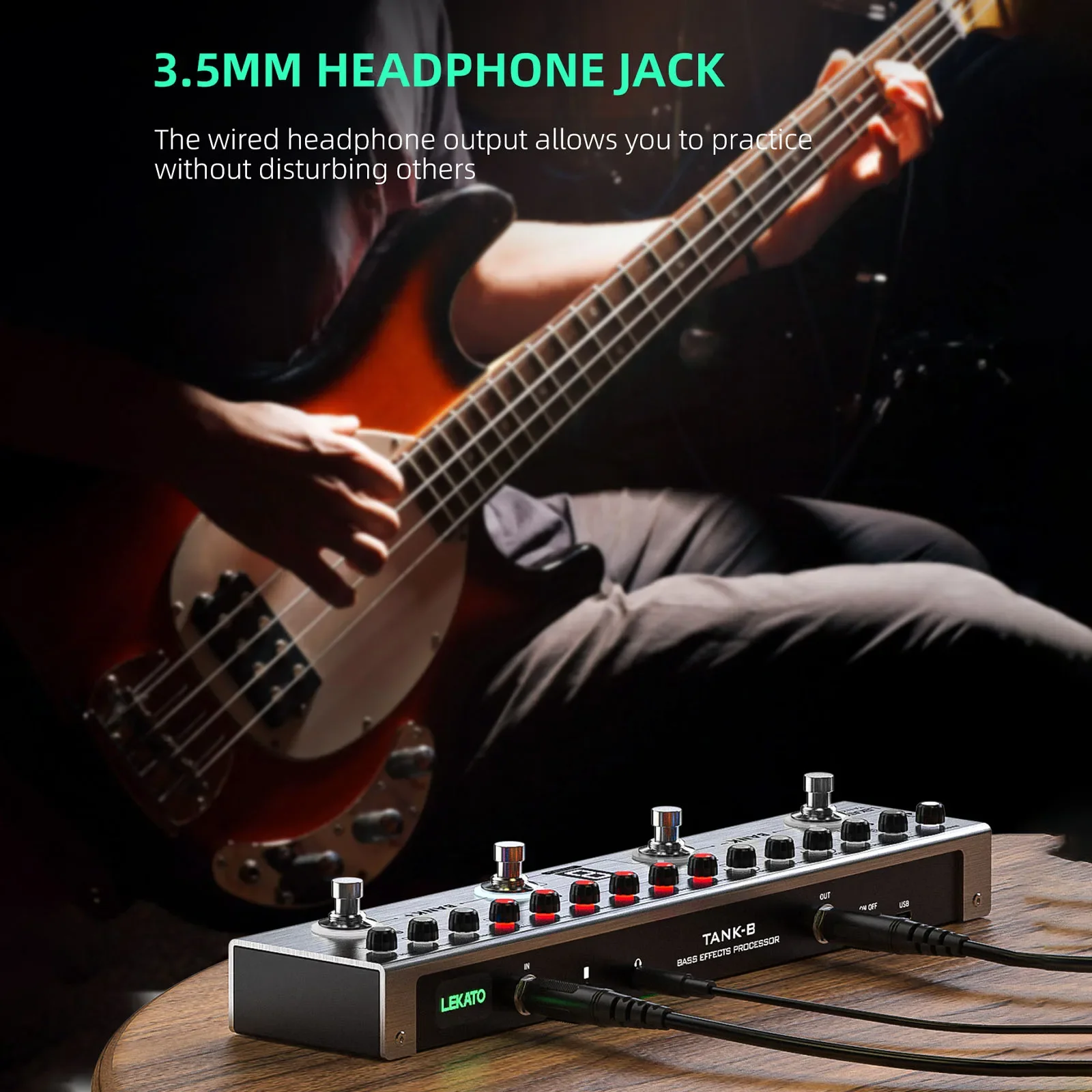 

Lekato Bass Multi-Fx Pedal - 36 Editable Presets, 4 Modules (Amp/comp/mod/space), Ir Cab, Bt, Tuner