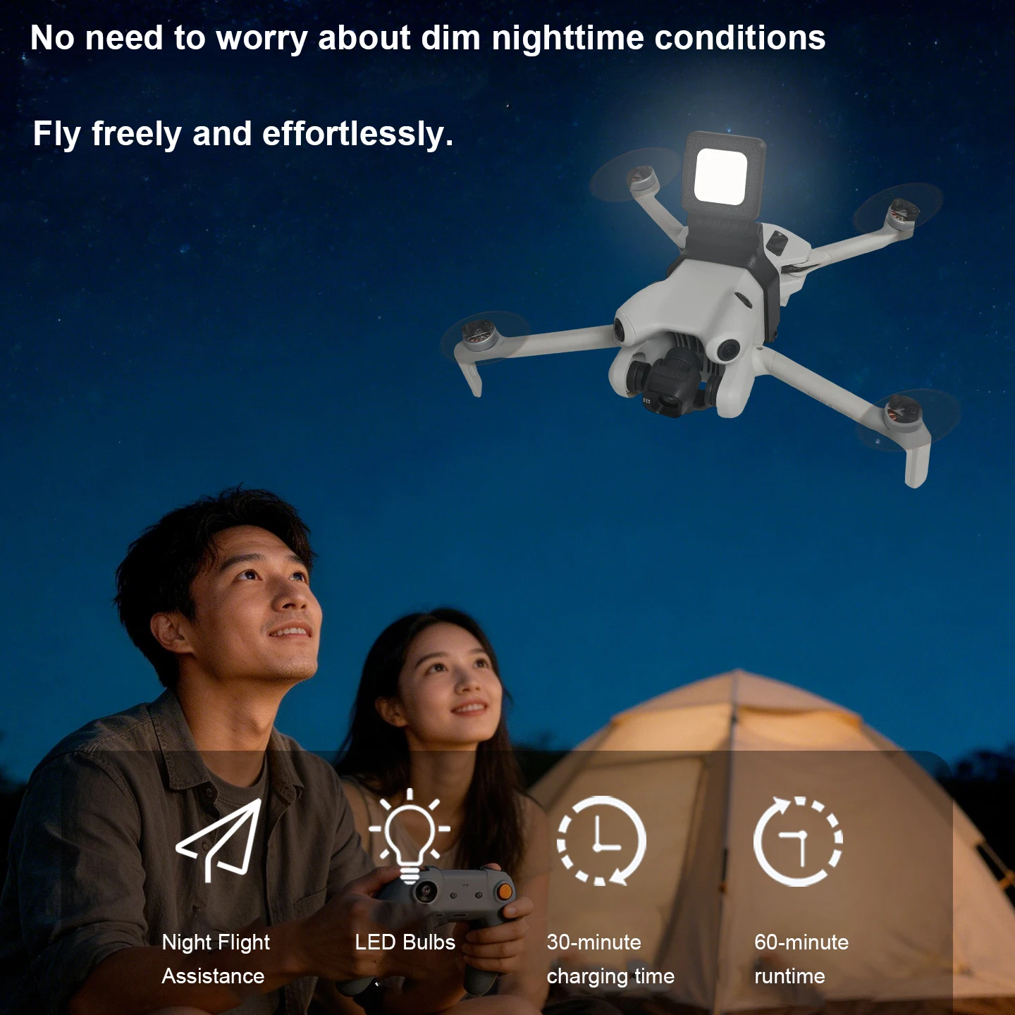 

For DJI mini4 pro Night Navigation Light 3-Mode LED with 180° Adjustment Built-in Battery