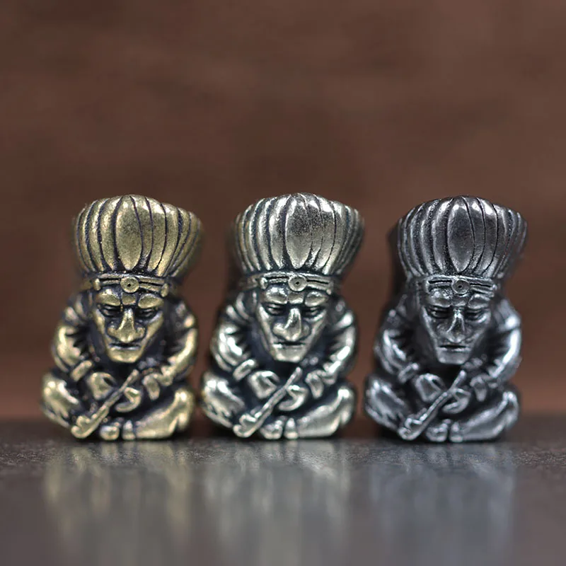 Indian Elders Chief Figurines Brass Knife Beads EDC Outdoor DIY Paracord Woven Lanyard Hangings Accessories Flashlight Pendants