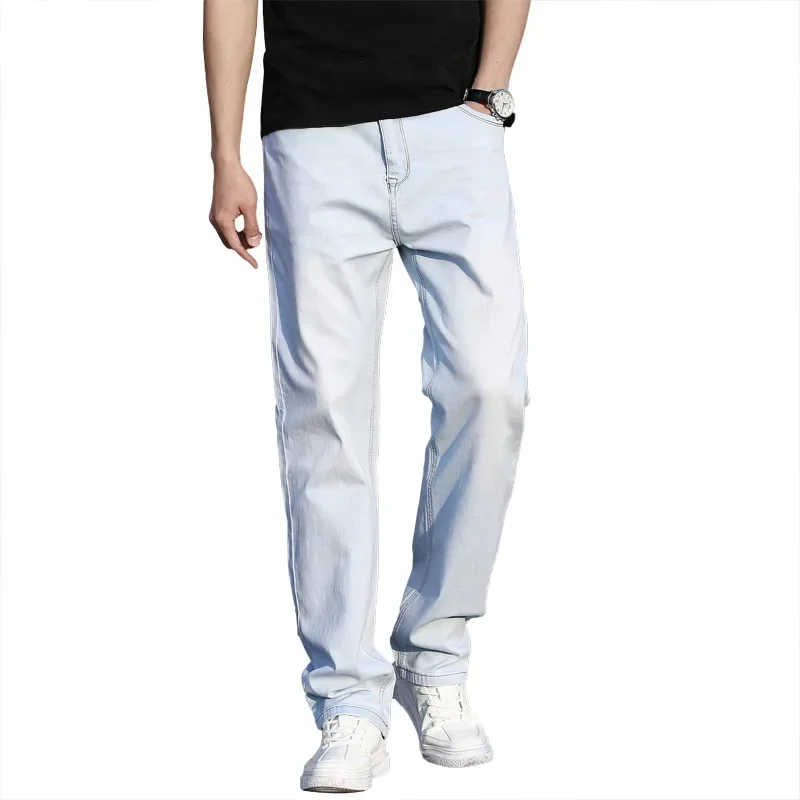 6 Colors Spring Summer Men's Thin Straight-leg Loose Jeans Classic Style Advanced Stretch Baggy Pants Male Plus Size 40 42 44