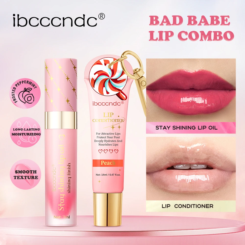 Peach Lip Combo Lip Conditioner Shining Lip Oil with Keychain Hydrating Long Lasting Smooth Moisturizing Glossy Lip Care Set