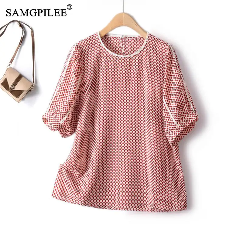 

Sweet French Fashion Chiffon Woman Blouse 2023 Summer New Short Sleeve Cool Wave Point Crochet Lace Collar Blusas Para Mujer 4XL