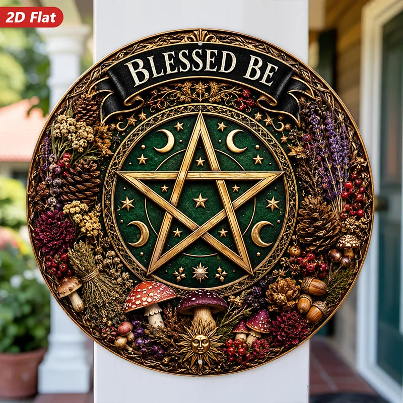 CIFBUY Mystical Aluminum Wall Art Waterproof Wear Resistant Pentacle Blessed Be Plant Pattern For Living Room Bedroom Office Hom