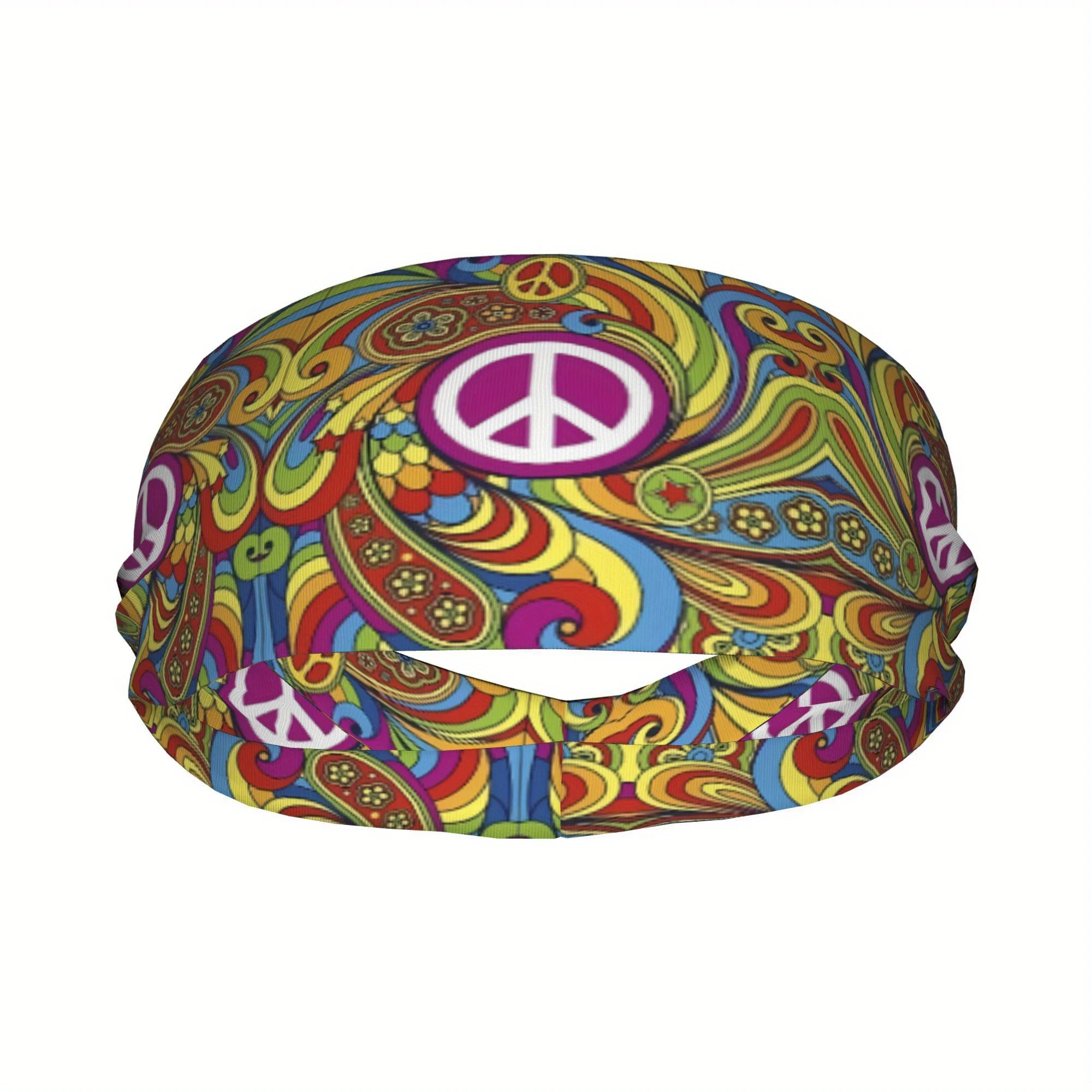 

Спортивная повязка на голову Love Peace с ярким разноцветным дизайном мандалы и знаком мира, регулируемая, для йоги, бега, пеших прогулок, прочная
