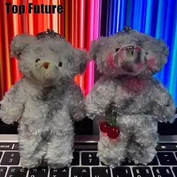 Gothic Lolita Plush begging bear doll keychain dirty dyed old handmade accessories cute pendants Halloween cosplay props gift