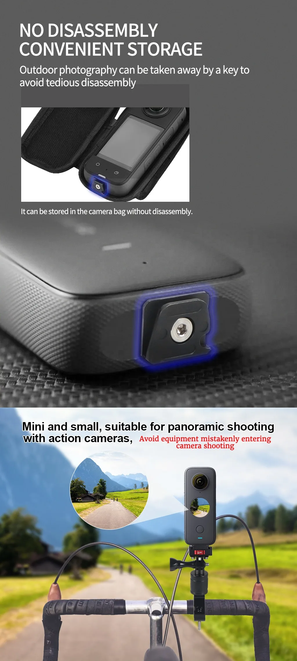 Schnellwechselplatte V-Mount Fast Switch Installationssystem für Gopro Insta360 OSMO 360 Action 5pro DSLR-Kamera Stativ Slide Mount – Detail 7