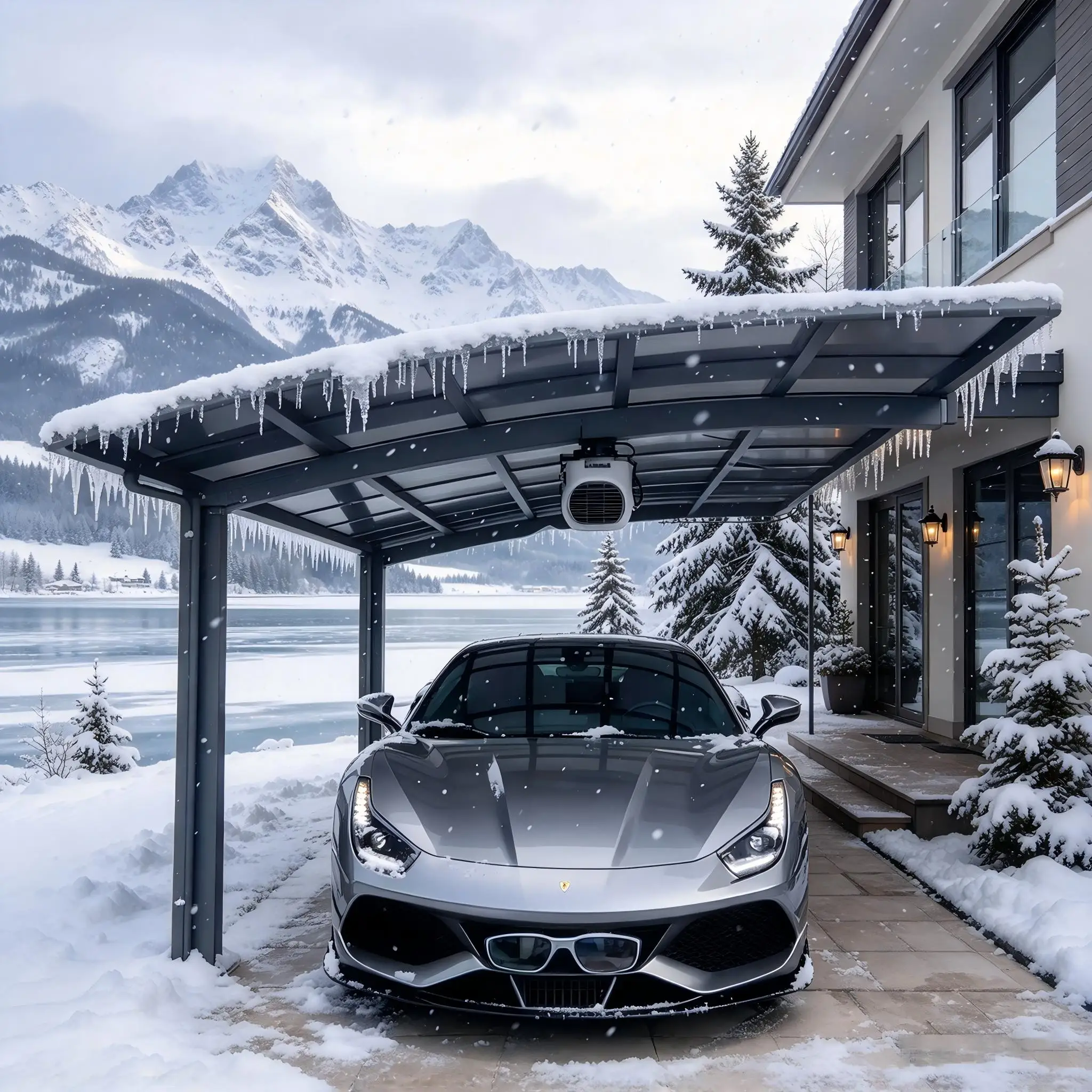 Luxury Modern Insulated Outdoor Carport, Heavy Duty Aluminum Frame Polycarbonate Roof Weatherproof Parking Canopy