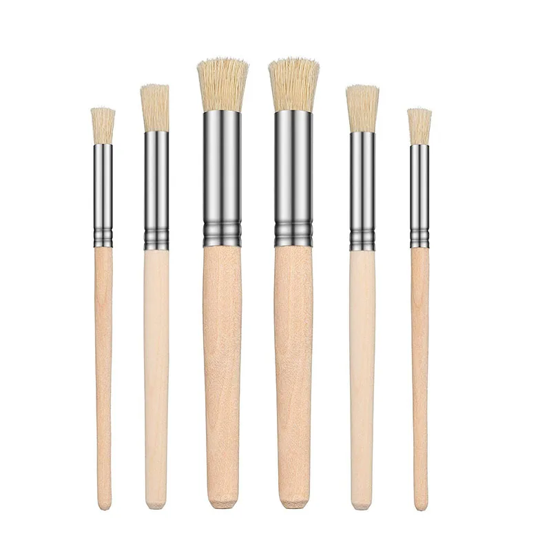 مجموعة فرش استنسل خشبية، 6 قطع من فرش الطلاء ذات الشعيرات الطبيعية، فرشاة قالب طلاء خشبي، 3 أحجام، لطلاء الاستنسل والطلاء #1