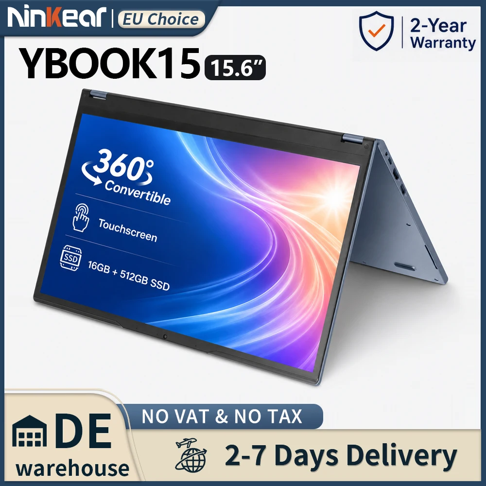 Ninkear YBook15 pc ordinateur portable 2 en 1 15,6 pouces 360 écran tactile Windows 11 16GB RAM 512GB SSD pc portable gamer ordinateur ultrabook travail bureau
