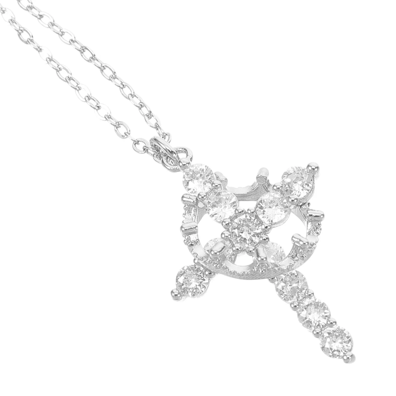 

Rhinestone Cross Crown Necklace Women Pendant Jewelry Elegant Versatile Trendy Religious Pendant Necklace for Women