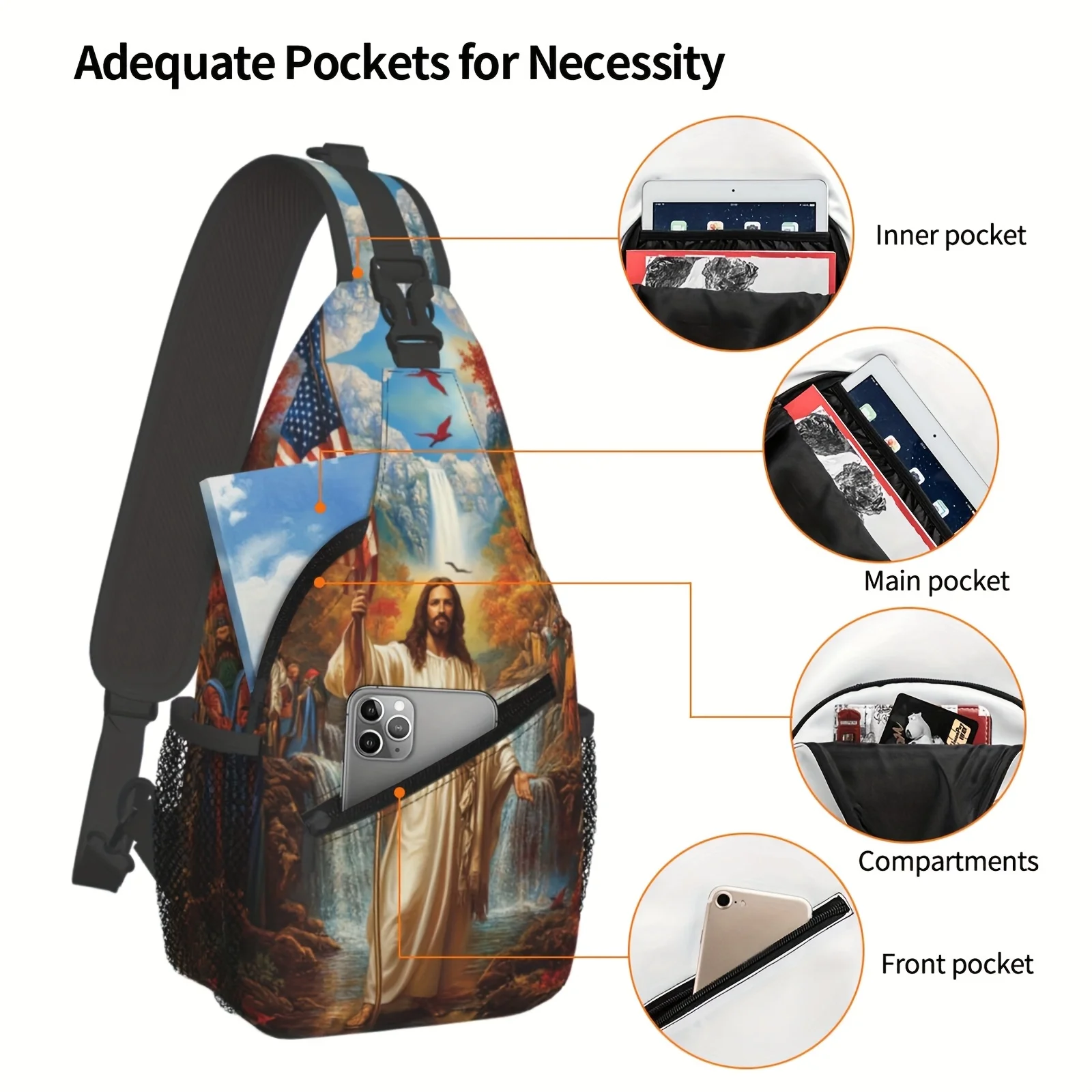 Crossbody Chest Bag Hiking God Bless America Shoulder Bag Folding Large Capacity Fashion Durable Can Be Used For Shopping