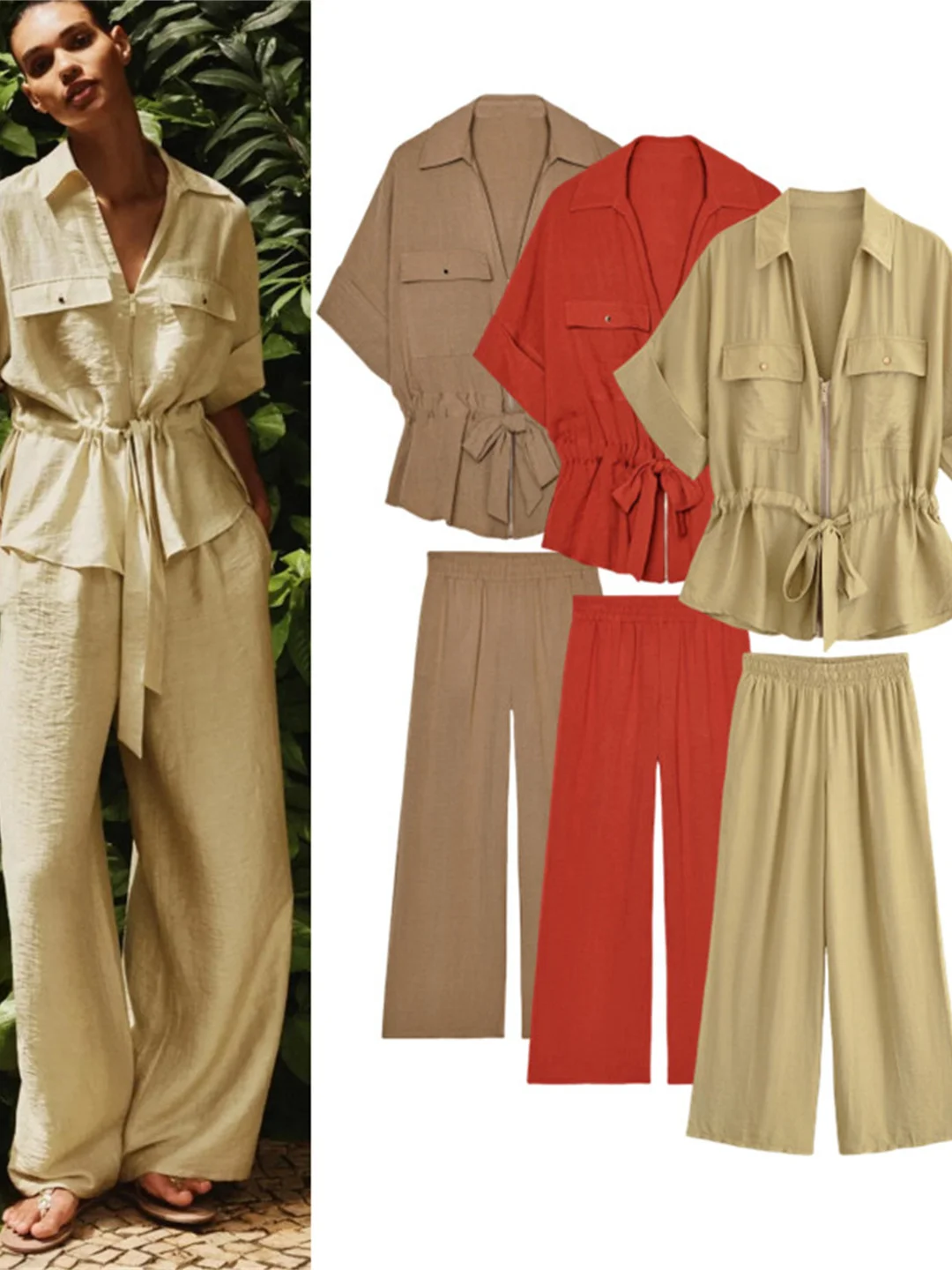 

Модный осенний комплект, женские брюки и широкие брюки с эластичной резинкой на талии, повседневный костюм из двух предметов средней весы