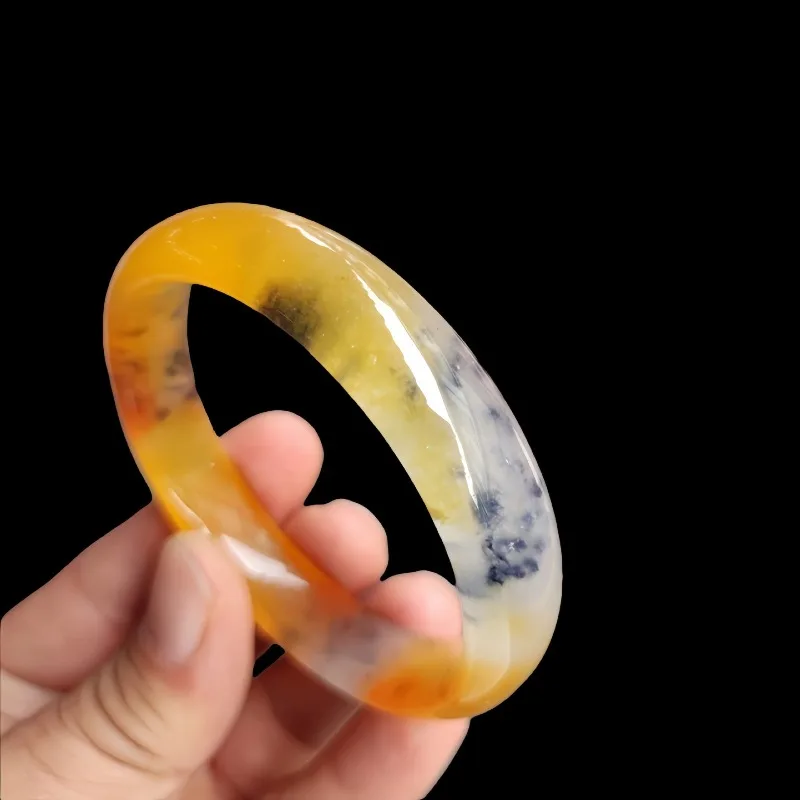 

Ice Seed Yellow Dragon Jade Floating Flower Jade Bracelet Noble temperament versatile travel jade bracelet bangle bangles women