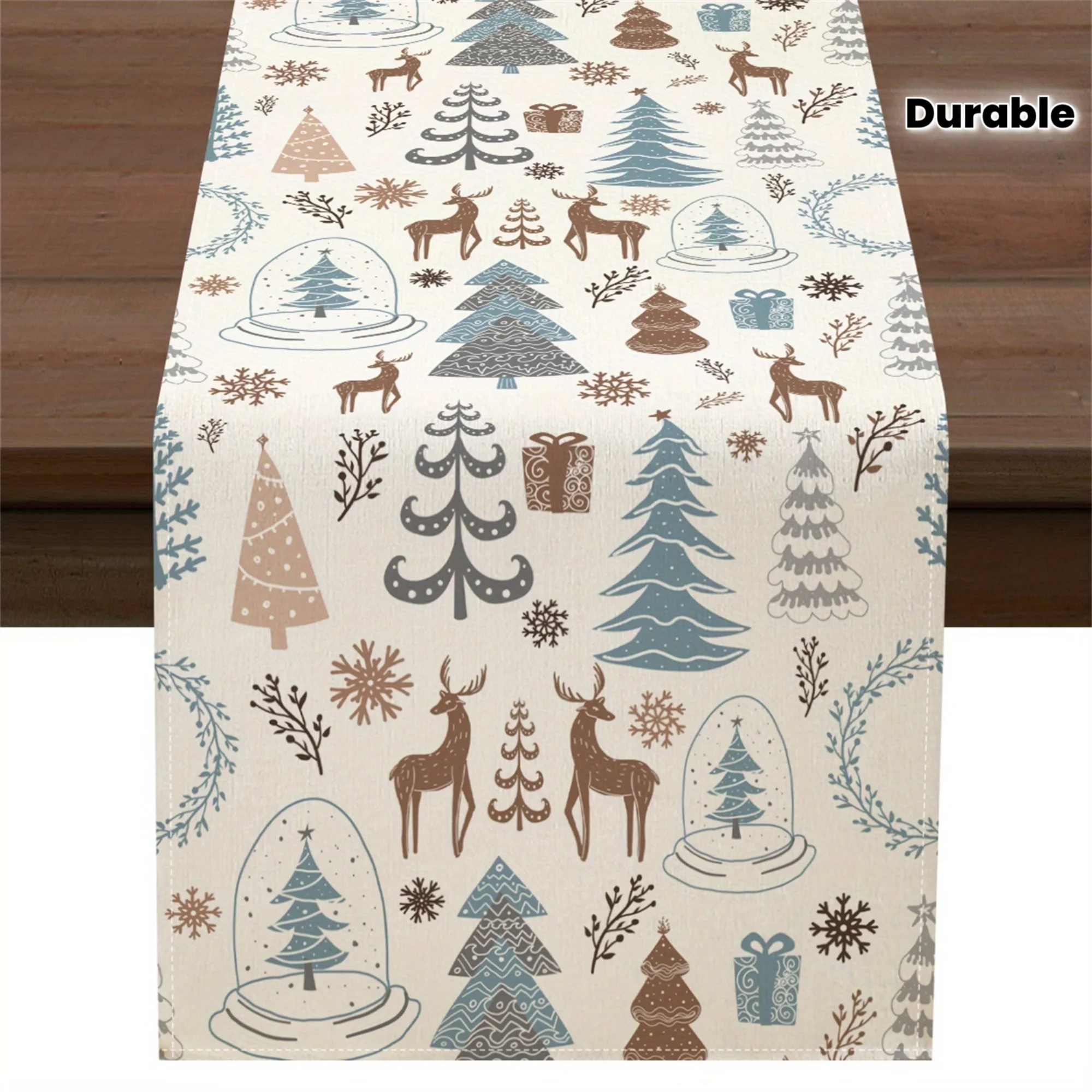 Weihnachtsbaum-Rentier-Tischläufer, 2D-Flachdruck, festliche Heimdekoration, Esstisch, Küche, Tischläufer, charmant, funktionell, warm