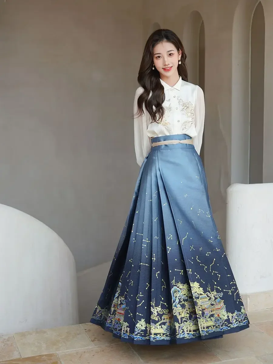 2024 summer new daily women improved  hanfu elegant temperament chinese style traditional hanfu ming made horse face skirt