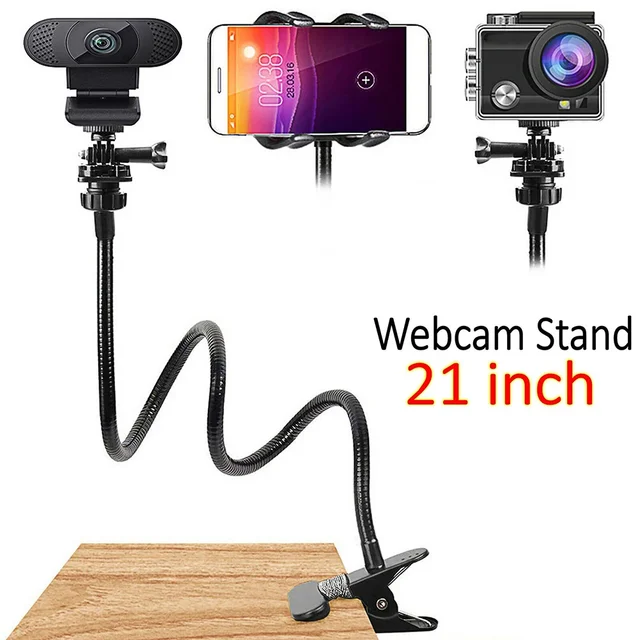 Elastyczny stojak na kamerę internetową Uchwyt na telefon komórkowy do Gopro/Logitech Stół Łóżko Biurko Zacisk na gęsiej szyi