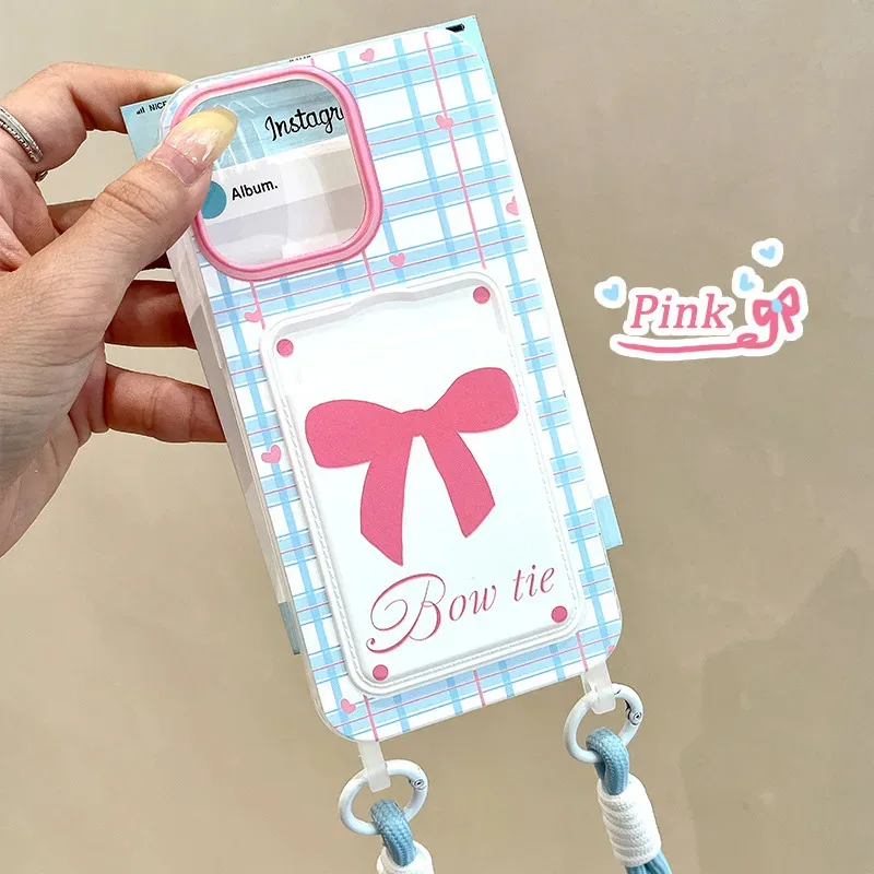 Funda de teléfono con tarjetero y nudo para iphone15pro 16/14/13promax, funda protectora con cordón