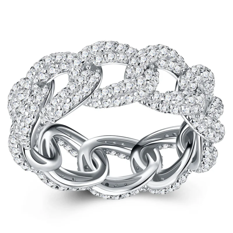 ZFSILVER Fashion Classic Trendy High Quality 925 Silver Full Moissanite Hollow Chain Ring Charms Women Jewelry Party Gift R17041
