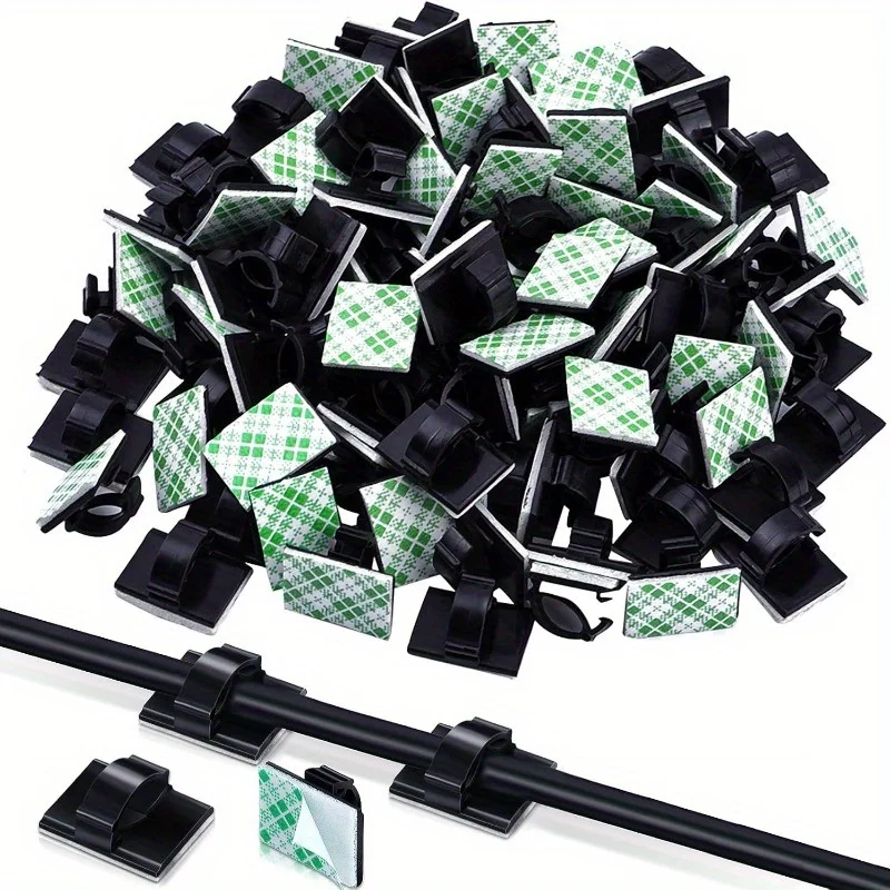 Adhesive Cable Wire Clips - Strong Cord Clips with Checkered Design, Durable Wire Holders for Cable Management, Ideal for Home