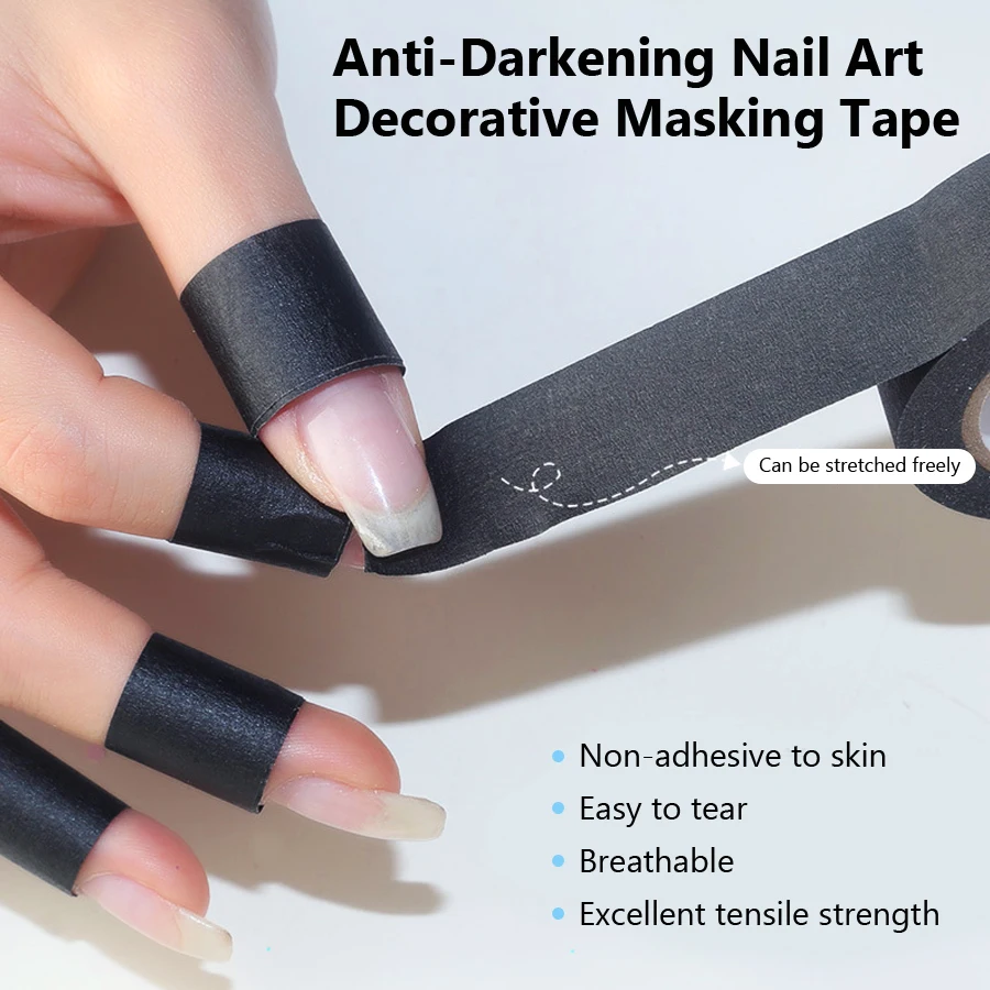 Schwarzes Nagelkunst-Abdeckband, Lichtblockierende Folie für Gel-Aushärtung, UV-Schutz, Fingertapes, Maniküre-Werkzeuge – Detail 4
