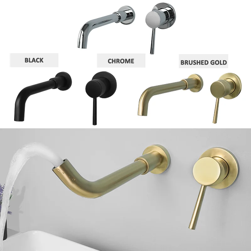 

Luxury Brass Recessed Wall-Mounted Wash Basin Mixer Adjustable Rotary Faucet Double Hole Simple Design Hot Water Basin Mixer Tap