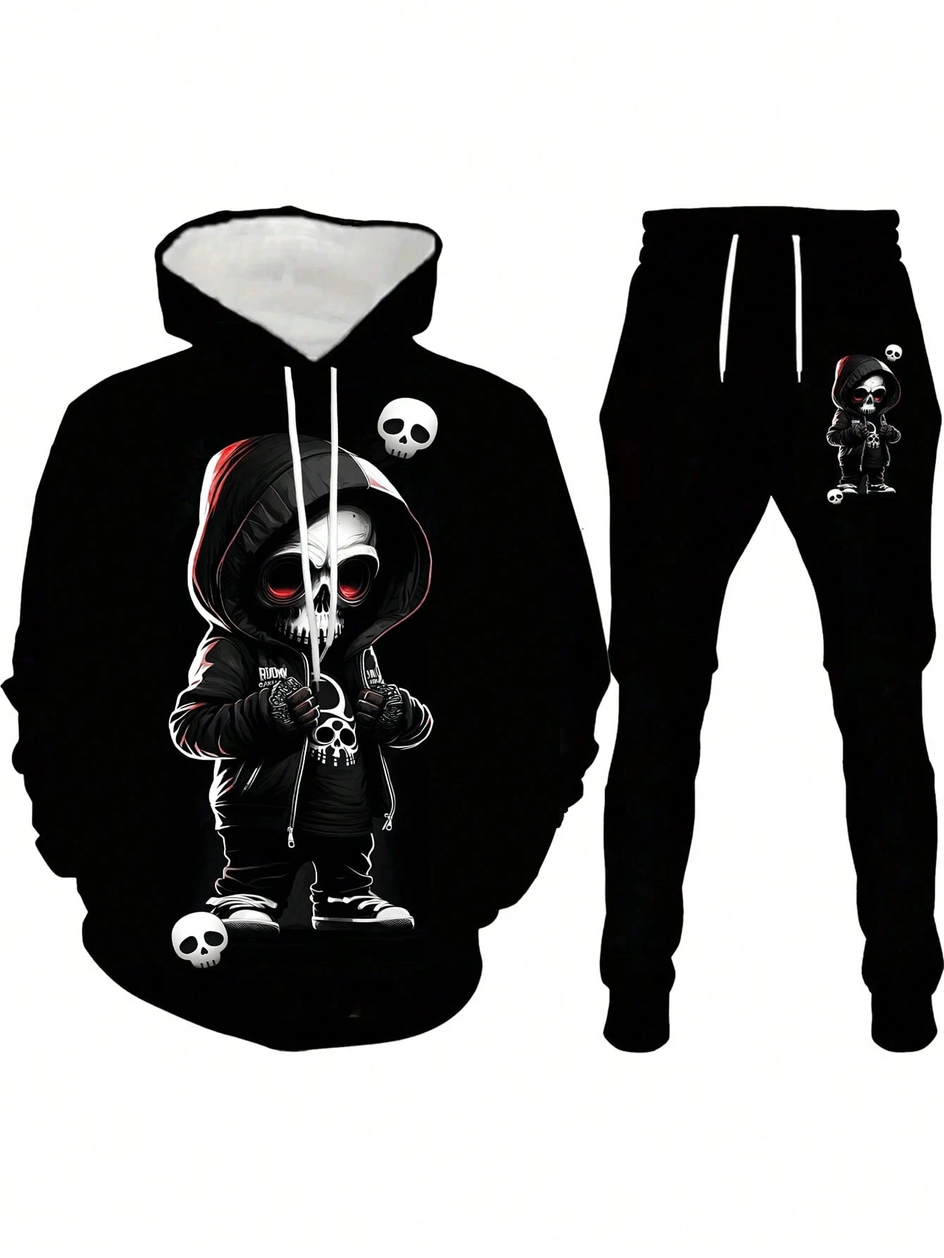 

2025-26 Autumn/Winter New Y2K Men's Set Hoodie Skeleton Rose 3D Printed Oversized Sports Set Fashion Casual Two Piece Set