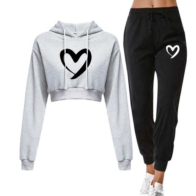 Nieuwe Vrouwen Liefdevolle Print Trainingspak Oversized Hoodie En Broek Casual Sportpak Winter 2-delige Set 10 Kleuren Joggingpak