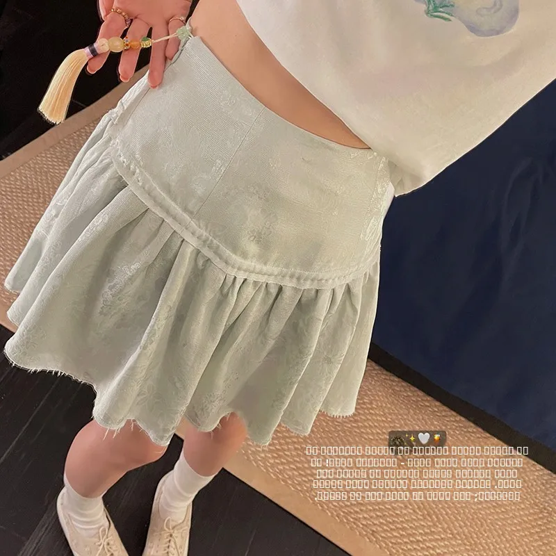

VIMAS Chinese Sle National Trend Linen Low Key Inner ow Embroidery Fabric Mint een High Waist f Skirt