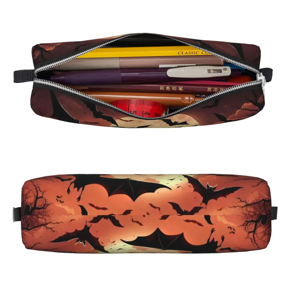 Bats Pumpkins Halloween Pencil Case Pencilcases Pen Holder for Student Large Storage Bags School Supplies Zipper Stationery