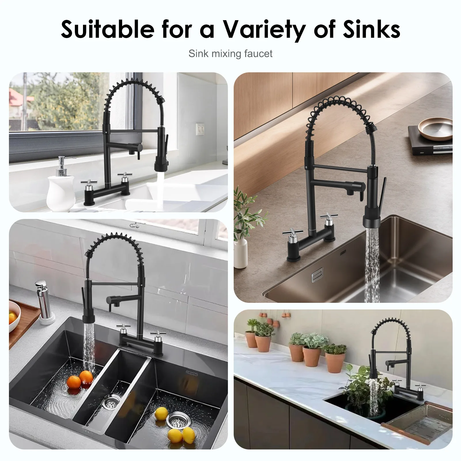 360 ° Rotating Dual Control Rust Proof Metal Dual Handle Dual Outlet Kitchen Faucet  Equipped High-quality Ceramic Valve Core