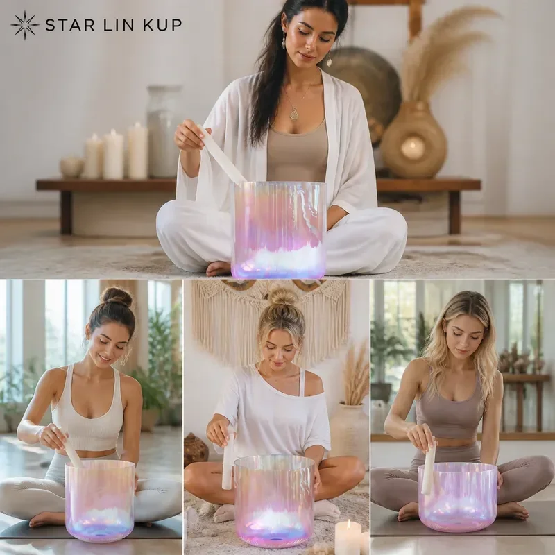 Crystal Singing Bowl Alchemy Clear Sound Healing Bowl with Felt Striker for Chakra Balance Yoga Meditation Sound Bath