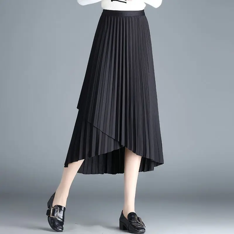 Irregular Pleated Half Skirt for Women in Design Feeling Elastic Waist Slimming Waist A-line Version of Half Skirt Trend