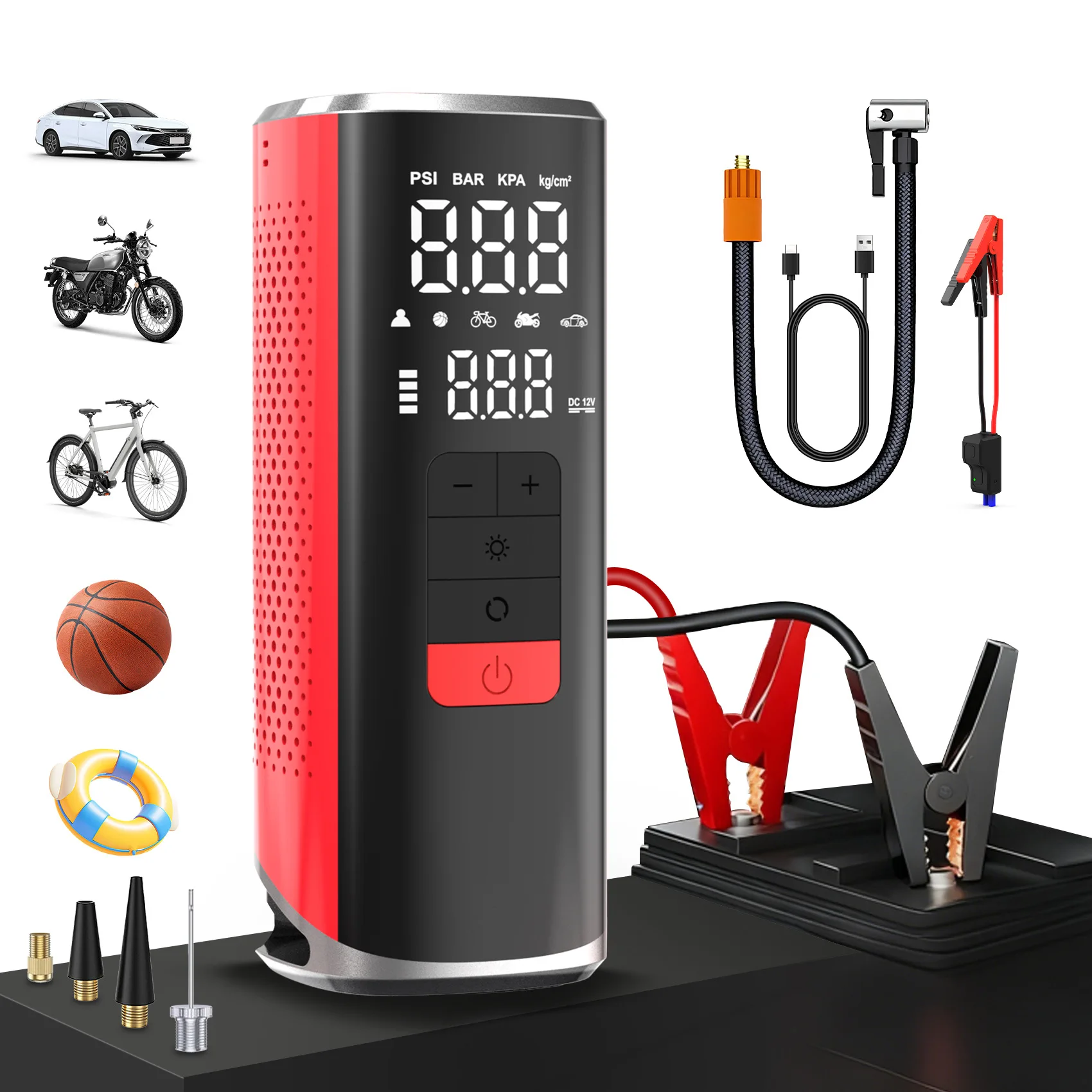 

Wireless car air pump, electric treasure all-in-one machine, car emergency start power supply, electric vehicle tire inflation