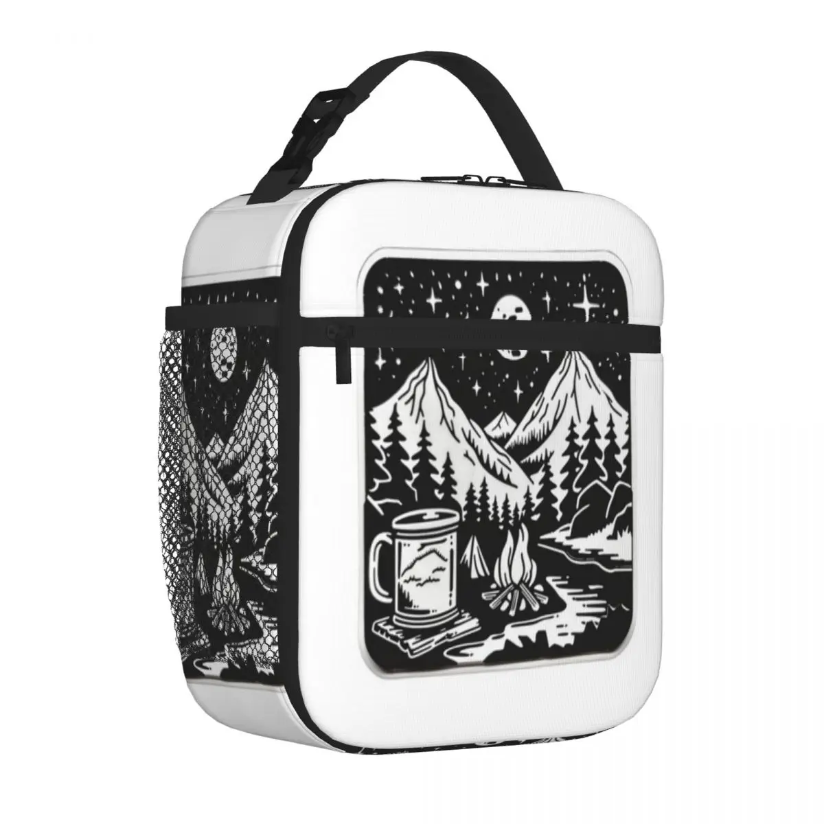 Hot Sale Mountains Camping Sticker Cute Insulated Food Bag Train Ride Commuter Lunch Bag